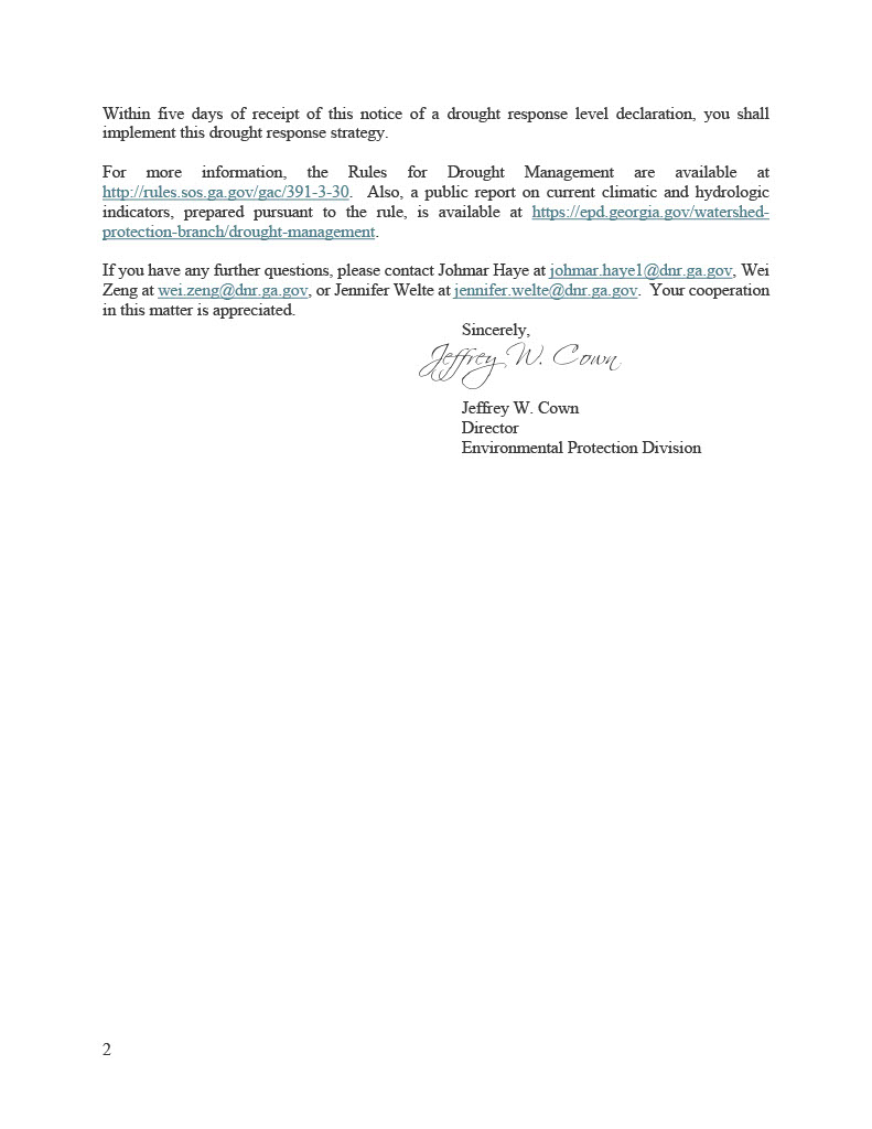 Page 2 of Level 1 Drought Declaration